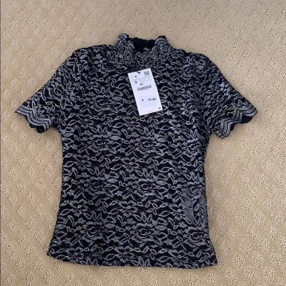 Black and silver lace top